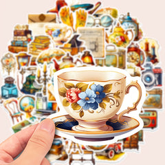 50pcs Vintage Style Stickers Retro Graffiti Stickers For Laptop Water Bottle