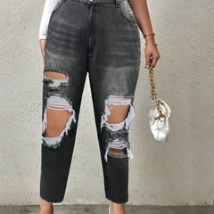 Women's Plus Ripped High Rise Tapered Leg Jeans