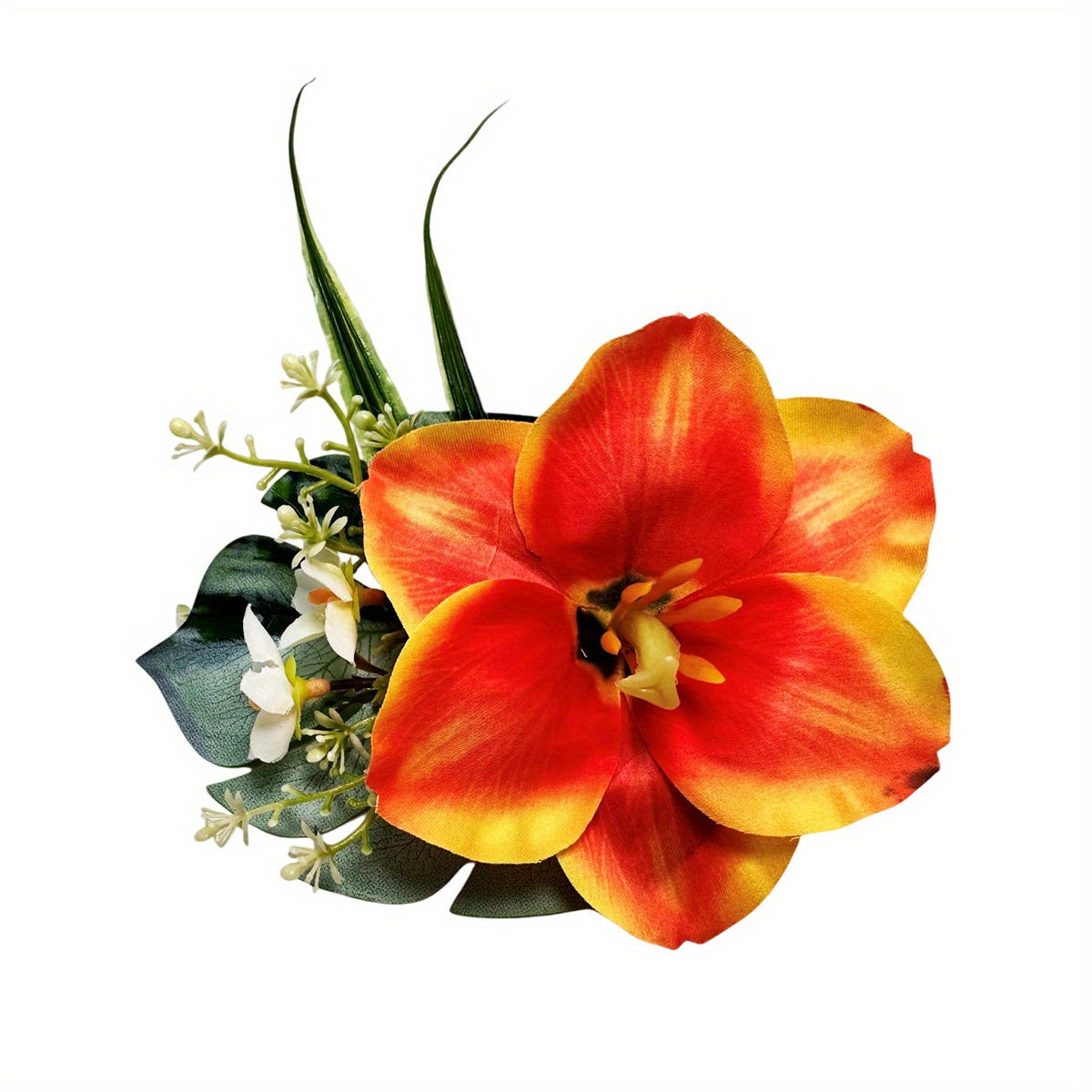 Tropical Hawaiian Flower Hair Clips - Orange & Yellow Floral Barrettes