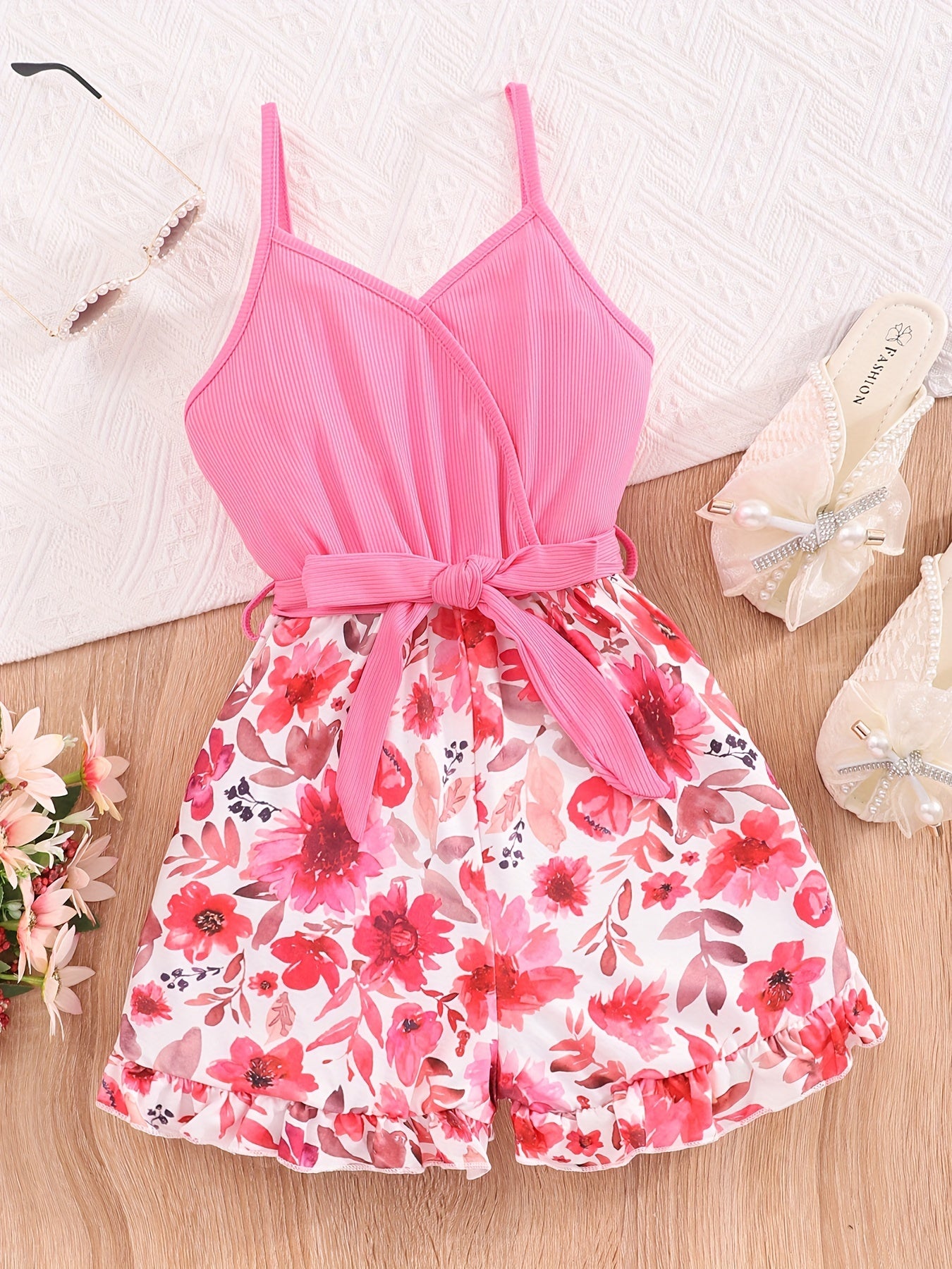 Boho Floral Spaghetti Strap V Neck Romper Jumpsuit