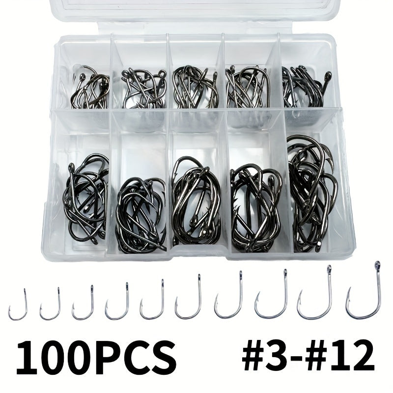 100pcs 3 12 High Carbon Steel Circle Fishing Hooks Bait Holder