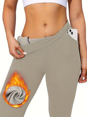 Fleece Liner Cropped Yoga Pants with Pocket