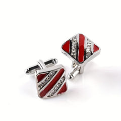 Striped Inlaid Faux Diamond Shirt Cufflinks For Men