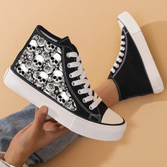 Girls High Top Skull Skate Shoes Comfy Lace Up Sneakers