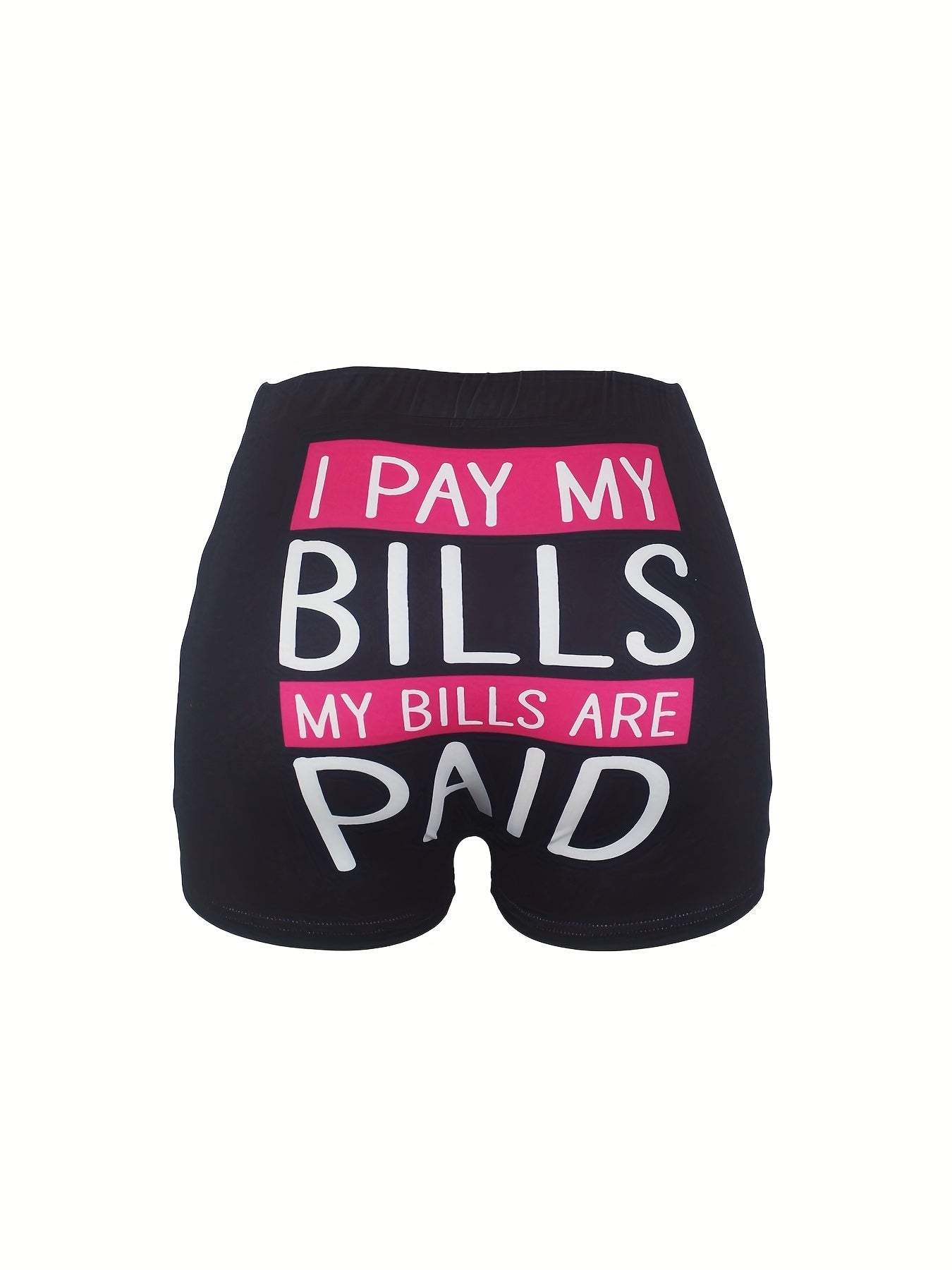 Letter Print Skinny Elastic Waist Shorts Women's Casual Clothing