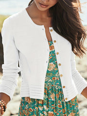 Women's Button Down Cardigan Crew Neck Sweater