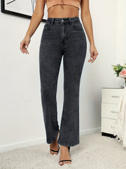 Dark Grey Flare Jeans Bell Bottom Wide Leg Ripped Denim