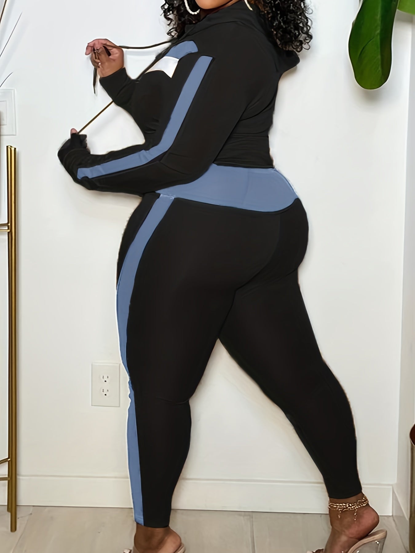 Colorblock Hooded Coat & Leggings Set