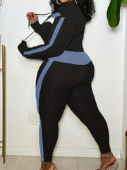 Colorblock Hooded Coat & Leggings Set