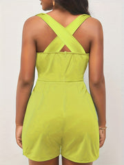 Deep V Neck Cross Romper Jumpsuit Sleeveless