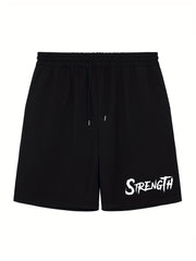 Men's Athletic Shorts Strength Print Drawstring Waistband Cycling Fitness
