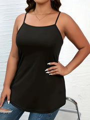 2 Pack Plus Size Lounge Top Set Women's Plus Solid Spaghetti Strap