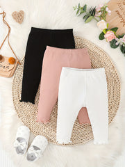 Baby Girl's Ribbed Knit Bottoming Trousers Set