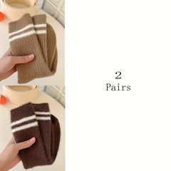 6 Pairs Striped Fuzzy Socks Mid Tube Women's Stockings