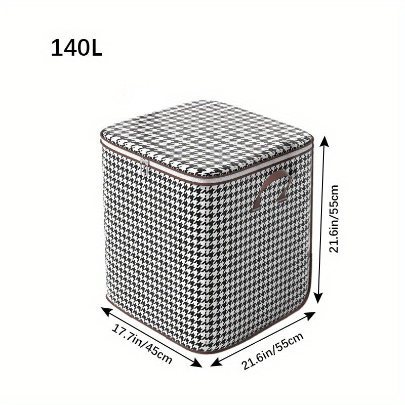 Large Capacity Houndstooth Clothes Storage Bag Dustproof Blanket Handles