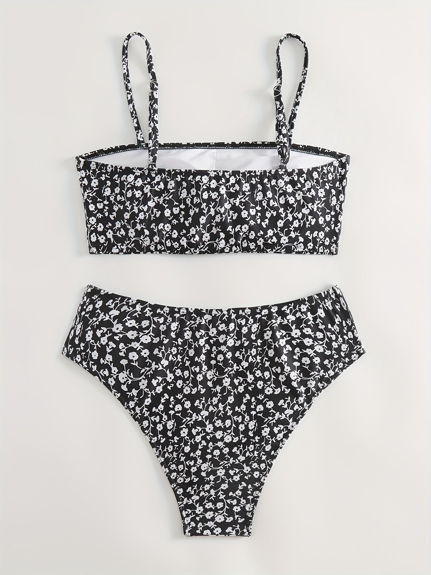 Floral Pattern Bikini Set Spaghetti Straps High Stretch Swimsuit