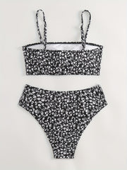 Floral Pattern Bikini Set Spaghetti Straps High Stretch Swimsuit