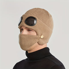 Fashionable Ear Protection Windproof Knit Beanie Hat With Glasses