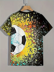 Football And Splash 3D Print Boy's T shirt Casual Short Sleeve Comfortable