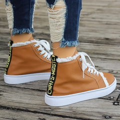 Women's Raw Trim High Lace up Canvas Shoes Round Toe Casual Walking Shoes