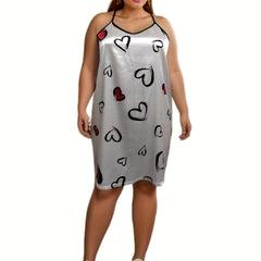 Heart Print Satin Cami Sleep Dress