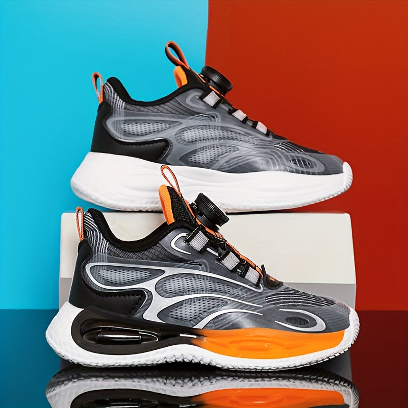 Kid's Basketball Shoes w/ Rotating Buckle Soft Sole Breathable Sneakers