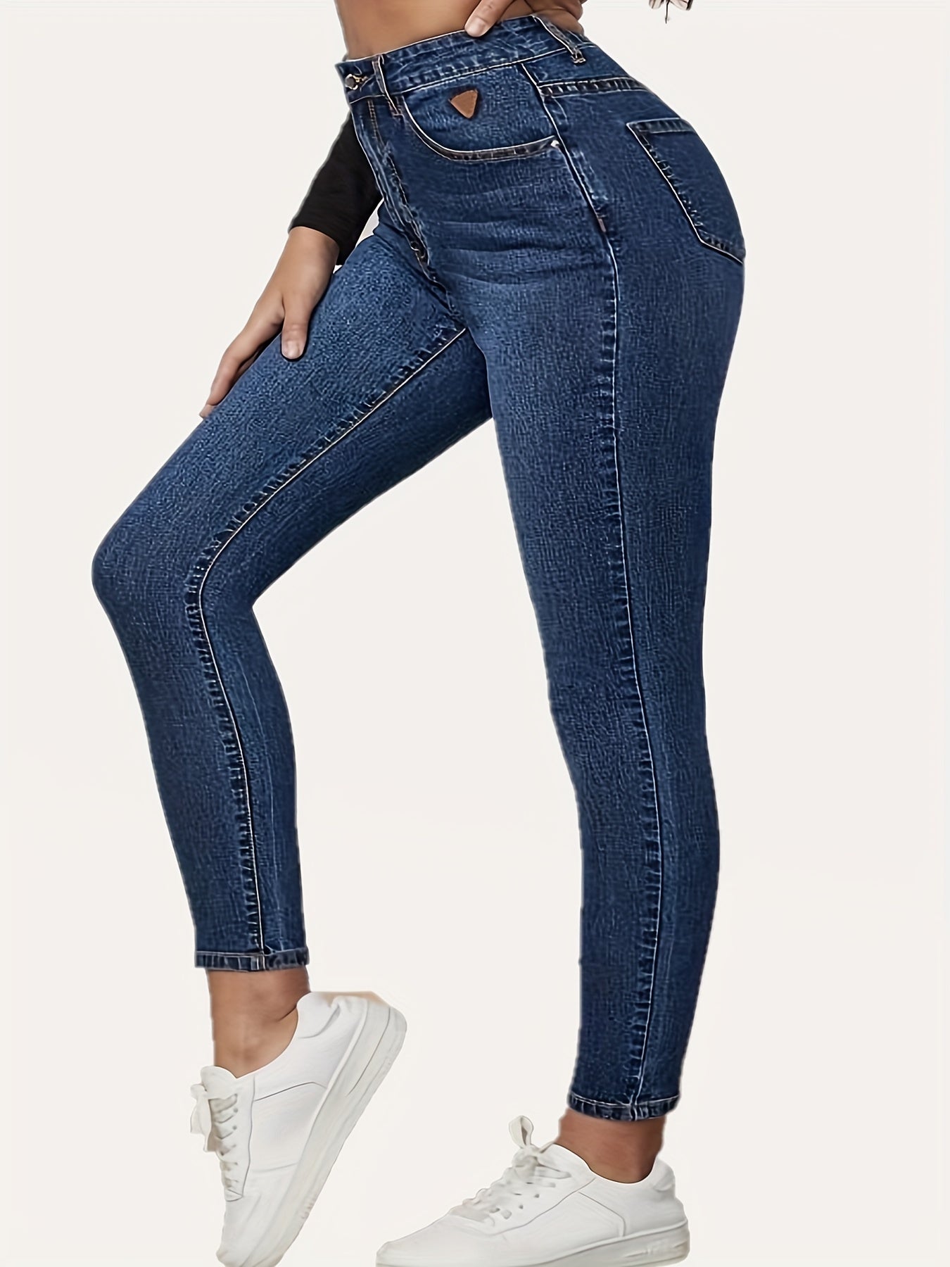 Women's Casual Button Fly Mid Waist Slim Fit Jeans