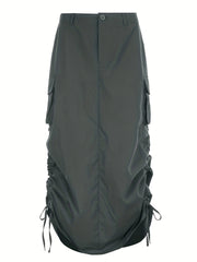 Y2K Cargo Skirt Side Drawstring Flap Pockets Spring Summer Women's Clothing