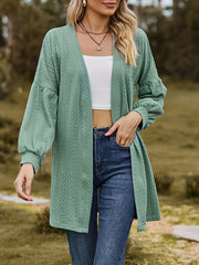 Casual Cardigan Solid Jacquard Lantern Sleeve