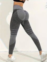 Solid Stripe Hip Lifting Yoga Pants Slimming High Stretch Leggings