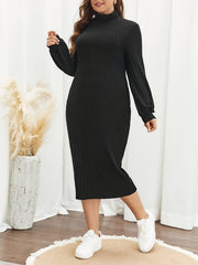 Ribbed Lantern Sleeve Bodycon Midi Dress