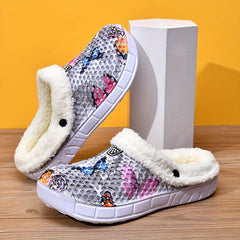 Women's Colorful Butterfly Pattern Warm Hole Shoes Comfortable Slippers