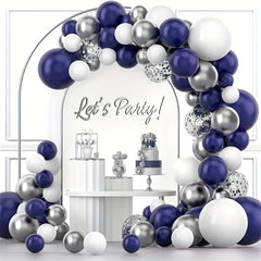 148pcs Navy Silvery Balloon Garland Set with Silvery Ribbon Strip