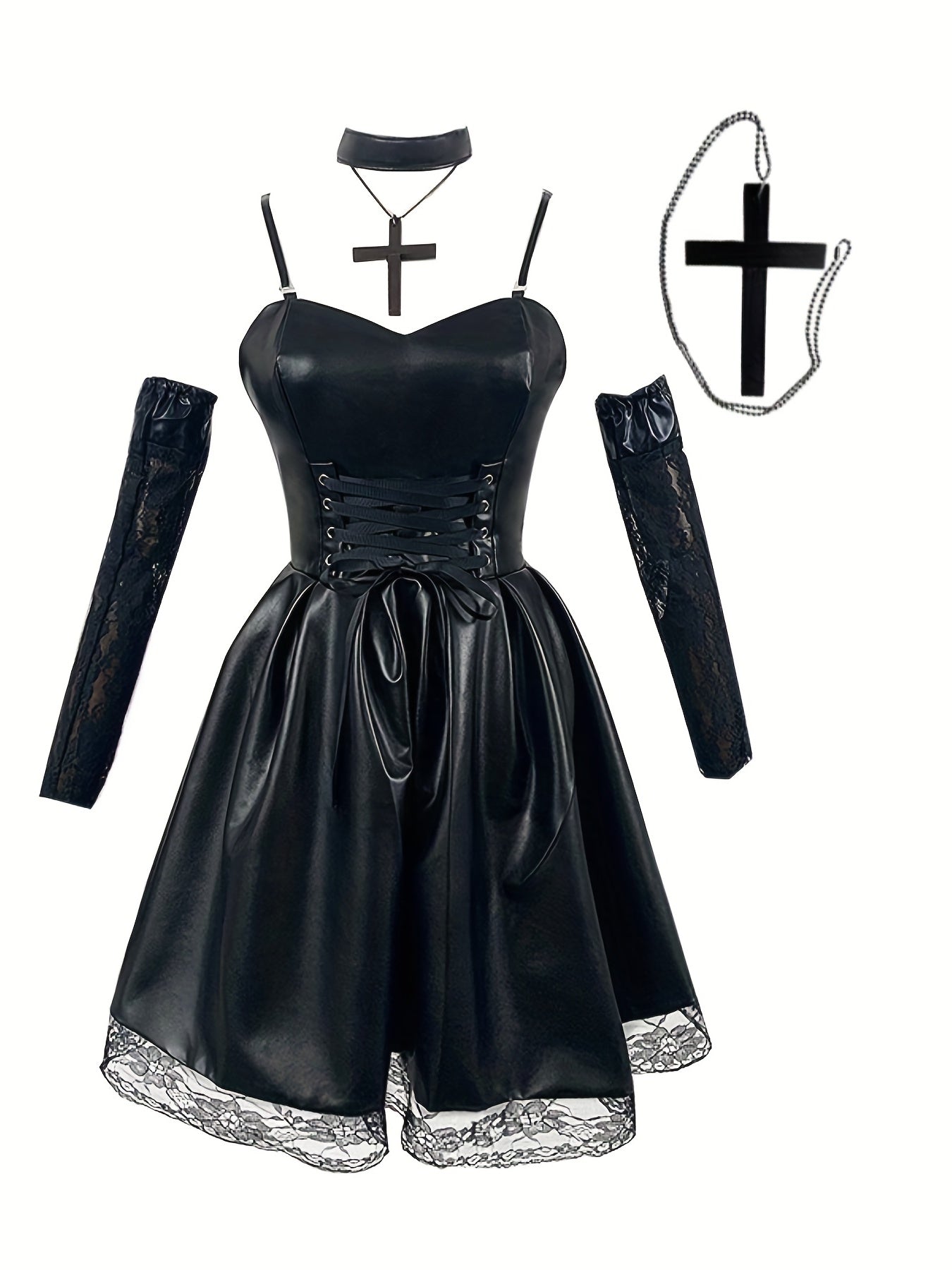 Japanese Anime Cosplay Dress Lace Trim Goth Style Costume