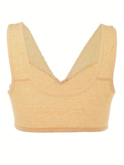 Leaf Pattern Lace Wireless Bra Zip Front Intimates Lingerie