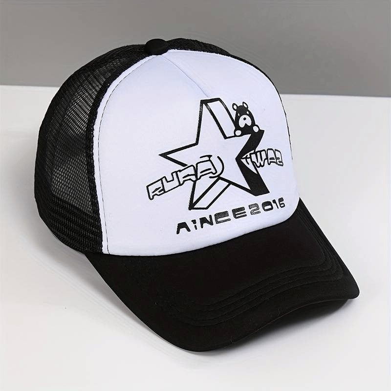 Star Bear Print Baseball Cap Mesh Trucker Hat Lightweight Casual Sports