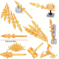 8pcs Golden Weapon Set Toy Accessories Golden Hammer Peacock Fan Boomerang