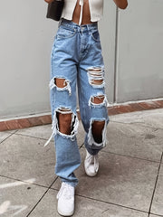Ripped Distressed Boyfriend Jeans Slash Pockets