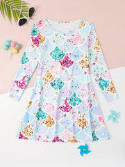 Girls Fish Scale Long Sleeve Dress Spring Fall Christmas Gift