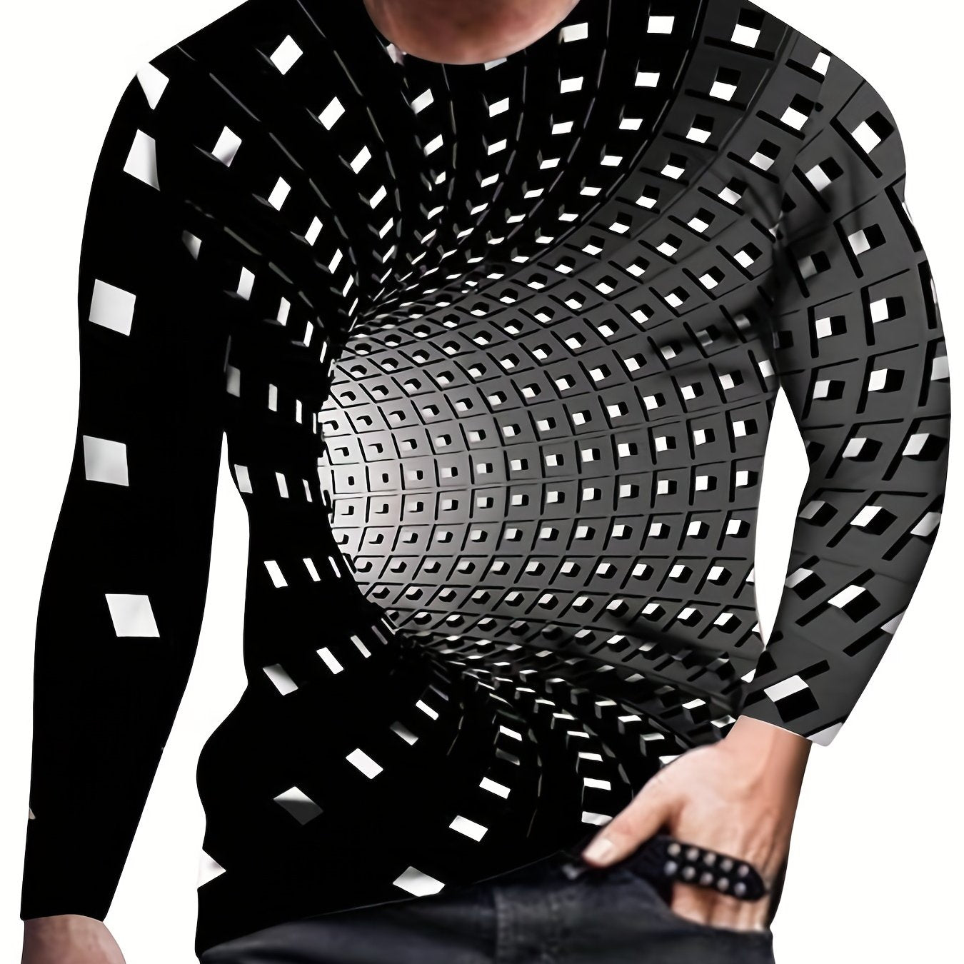 3D Pattern Print Men's Graphic Crew Neck Long Sleeve T-shirt for Men