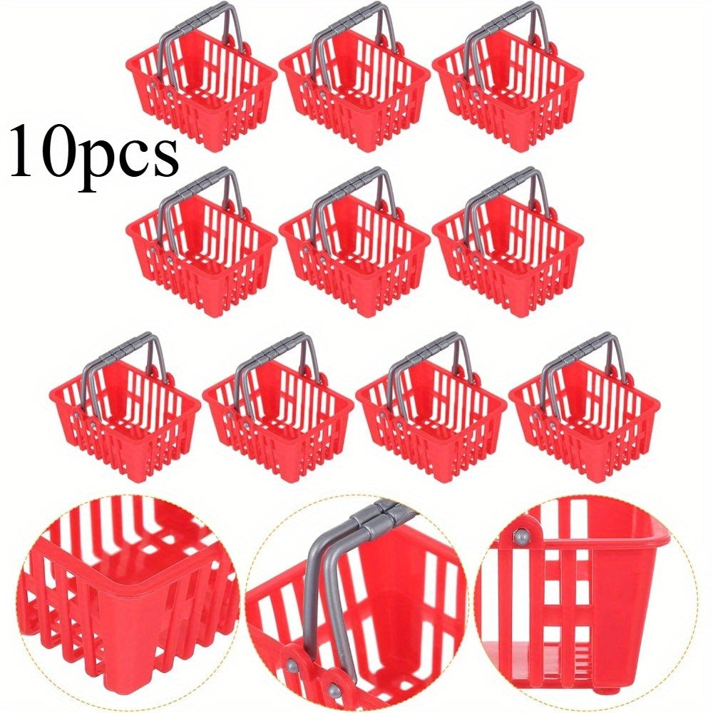 10pcs Mini Shopping Baskets Red Plastic Retail Baskets for Grocery Stores