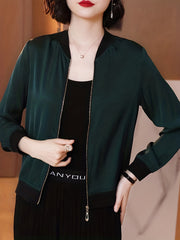 Solid Zip Up Jacket Baseball Neck Long Sleeve Outerwear
