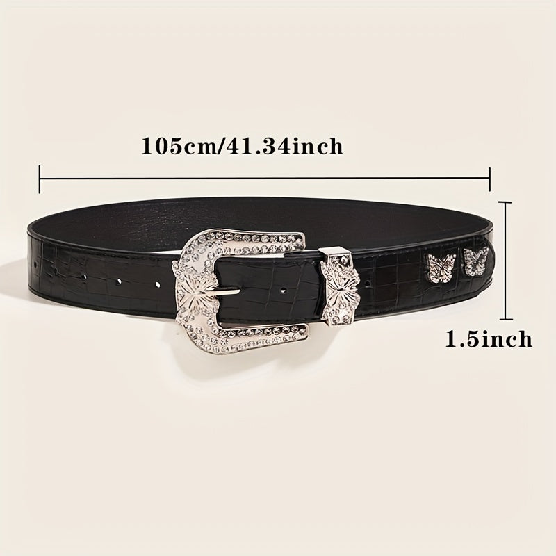 Y2K Butterfly Rhinestone Wide Belt Inset Style Sparkling Cowboy Belt