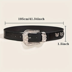 Y2K Butterfly Rhinestone Wide Belt Inset Style Sparkling Cowboy Belt