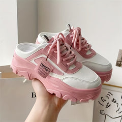 Women's Platform Mule Sneakers Lace Up Outdoor Shoes
