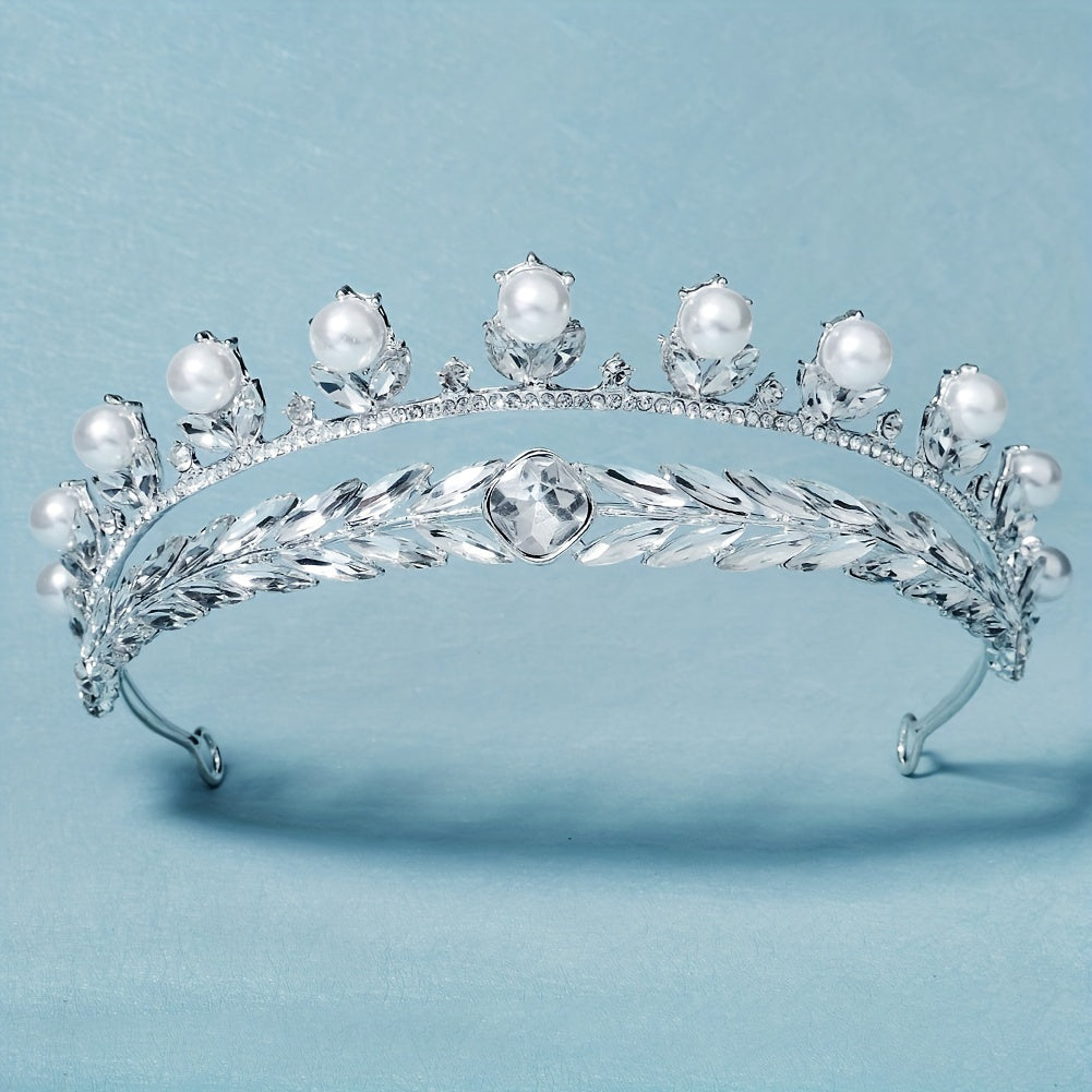 Crown Hair Band Rhinestone & Faux Pearl Decor Headband Bridal Wedding Headwear