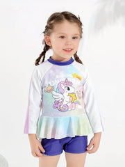 Girls' Pony Graphic Swimsuit Long Sleeve Beachwear For Kids