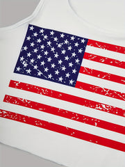 American Flags Tank Top Crew Neck Sleeveless Independence Summer Top