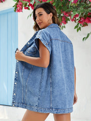 Flap Pockets Denim Vest Sleeveless Single Breasted Button Lapel