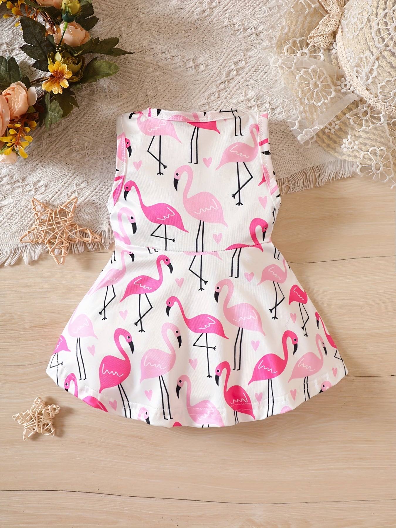 Flamingo Print Baby Girl Sleeveless Casual Dress